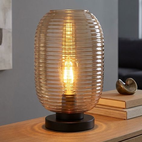 Lampada da tavolo, lampada da camera da letto, LED, nero, metallo, vetro, H 34,5 cm (1/5)