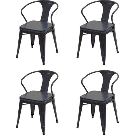 4er-Set Esszimmerstuhl HHG-467d, Stuhl Küchenstuhl, Chesterfield Metall Kunstleder Industrial Gastronomie schwarz-grau