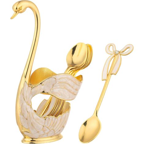Leichtes und luxuriöses Kaffeelöffelset in Schwanenform aus Metall, europäische Retro-Klassiker-Handwerkskunst, kompostierbares Besteck, Küchenutensilienset (1/5)