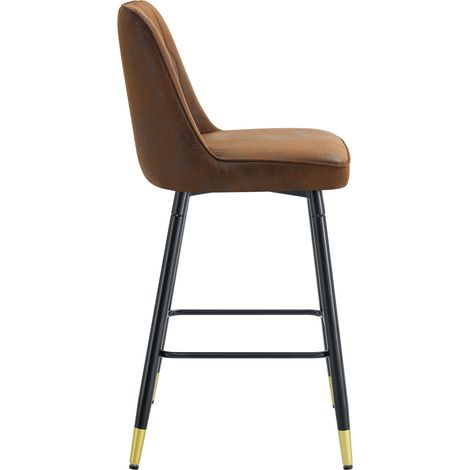 Lot de 2 tabourets de bar 100 cm en tissu technique marron avec structure métallique noire et repose-pieds (1/5)