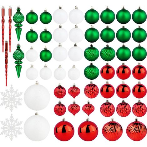 Juego de 57 adornos navideños rojos, verdes y blancos. (1/4)