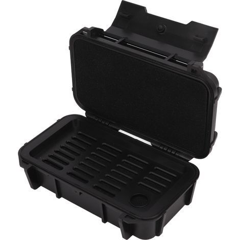 Boîte à outils étanche ABS robuste pour camping et randonnée, coffre de rangement sécurisé pour équipement extérieur, protection double étanchéité, couleur noire.