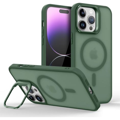 (iPhone 12 mini, vert foncé) Étui de téléphone magnétique antichoc pour iPhone avec support et protection d'objectif en verre. (1/3)