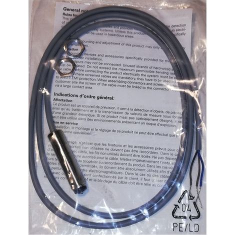 Baumer MYCOML75P80/L Inductive sensor - M8 x 1.5 36 V DC - NPN-NO, 8 mm - Nickel-plated brass