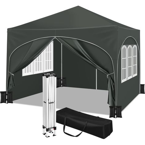 WOLTU Gazebo Giardino 3x3 M Impermeabile Pieghevole Terrazzo Esterno Richiudibile, Grigio +Set di 4 Sacchi di Sabbia (1/5)