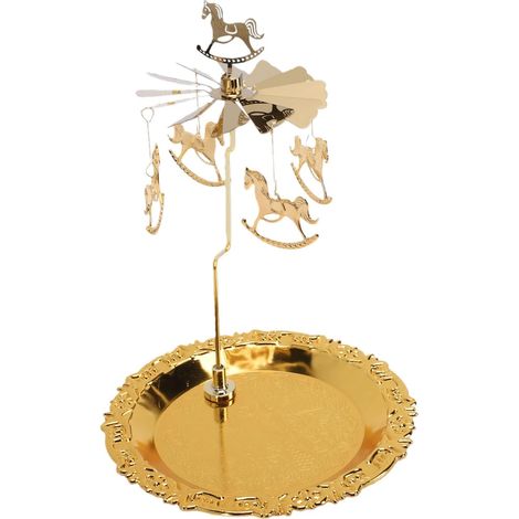 Bougeoir, Bougeoir Rotatif en Acier Inoxydable doré 15 X 21 Cm avec Décor Suspendu et Plateau Rotatif, Pièce Maîtresse de Bougie Chauffe-Plat pour Fête à Domicile, Mariage (Carrousel) (1/5)