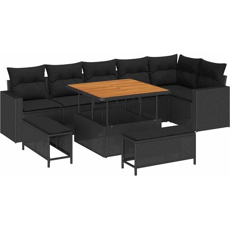 Set Divano da Giardino con cuscino 11 pcs Nero polyrattan vidaXL (1/5)