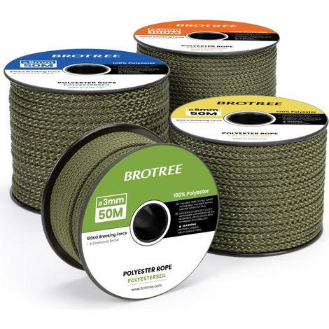 Corde Tresse Polyester 3mm x 30m Bobine - 100KG Max Armée Verte, 8 Tressés Diamant, Haute Résistance, Pour Extrieur, Amarrage, Bateau, Jardin, Amarrage, Tente (1/5)