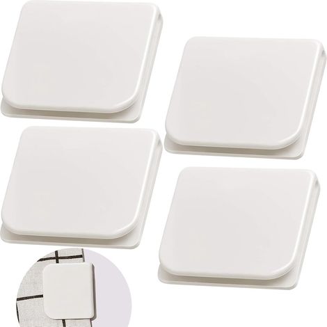 Lot de 4 pinces pour rideau de douche dimensions 5 x 4,5 cm autocollantes avec protection anti éclaboussures pour doublures de douche rideaux de fenêtres et portes couleur blanche (1/4)