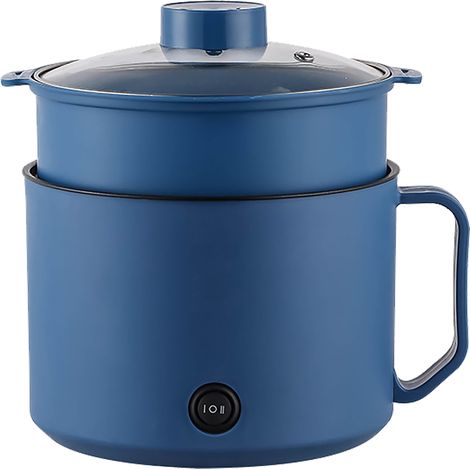 Mini casserole portable chauffage rapide facile à nettoyer cuiseur électrique multifonction pour maison dortoir bureau prise AU 220V bleu pot unique+panier (1/5)