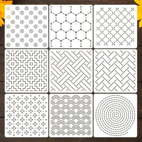 Gabarits de broderie - Ensemble de 9 pièces - Matière PET - Motifs de broderie - Modèles de broderie à la main - Accessoires de couture - 13 x 13 cm (1/5)