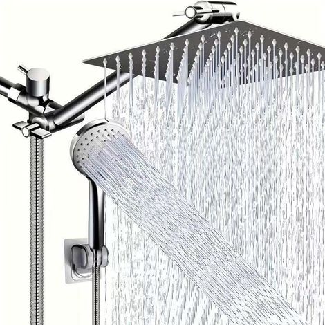 Pommeau de douche moderne carré de 12 pouces, effet pluie, 5 modes, avec douchette à main et bras de douche réglable. (1/4)