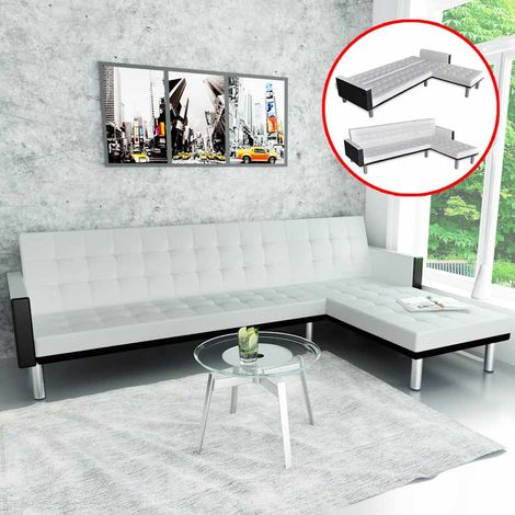 vidaXL Sofá cama en forma de L cuero sintético blanco (1/5)