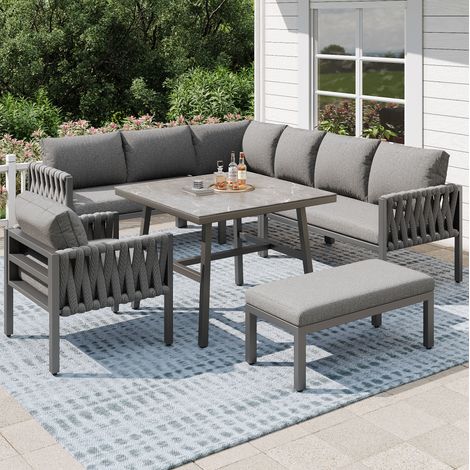 Sofa Sessel Sitzmöbel Gartenset Seil Metall Grau HAVRYA (1/4)