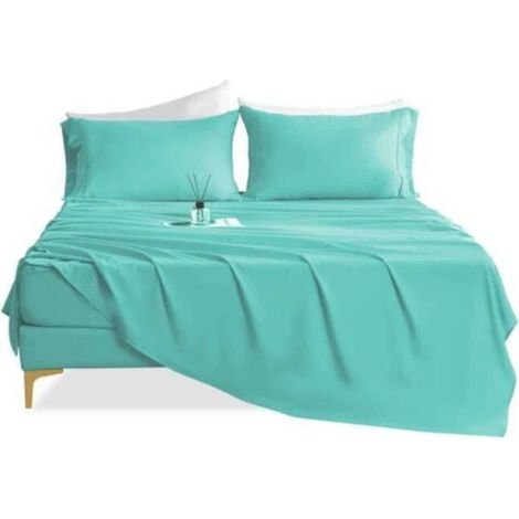 ALLIANDISEnsemble de literie de luxe pour hôtel, 4 pièces, draps à poches profondes, draps en microfibre ultra-douce, bleu sarcelle. (1/4)