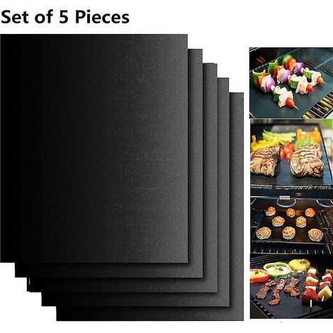 Ensemble de 5 tapis de cuisson, antiadhésif, résistant à 260°C, pour barbecue gaz électrique charbon (1/5)