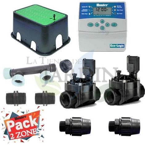Kit de Riego Automático 2 zonas para riego electrico. Conjunto de Temporizador + Electroválvulas + Accesorios de instalación (1/3)