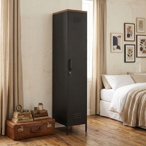 Armoire métallique 46x35x183 cm en métal noir, avec rangement gain de place pour bureau FloraGrace (1/5)