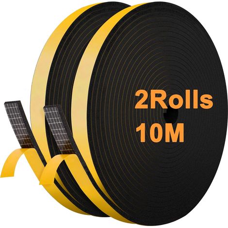 Striscia di tenuta in gommapiuma 12 mm (L) x 6 mm (A) x 10 m (P) Strisce di tenuta autoadesive antiurto per porte e finestre (Nero) (1/4)