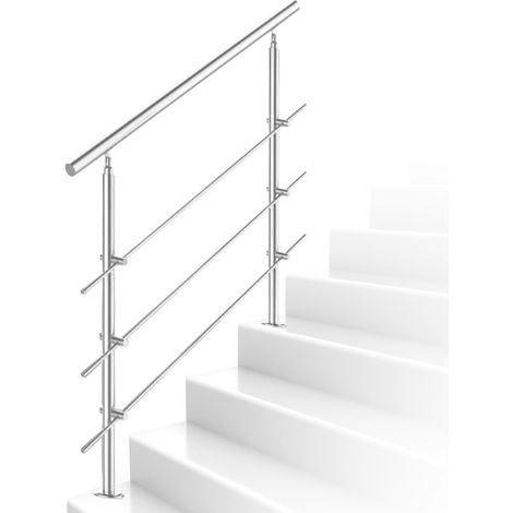 Rampe d’escalier en acier inoxydable Main courante Balustrade 180 cm Rambarde avec 3 Entretoises