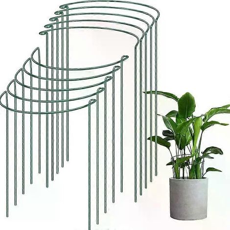 6 Stück hohe Pflanzenstützen aus Metall, halbrund, für Gartenpflanzenkäfige und -halterungen, grüne Pflanzenstützringe für Blumen im Innenbereich (1/4)