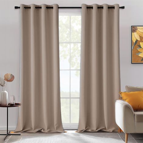 Lot2 rideau occultant taupe uni œillets 140x260cm thermique isolant anti-froid chaleur anti-UV - Décoration chambre salon (1/4)