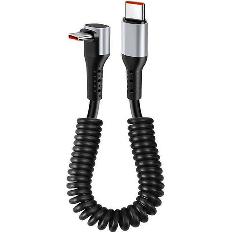 Câble spiralé USB-C vers USB-C coudé à 90°, charge rapide 66 W, pour iPhone 16 et Xiaomi (1/5)
