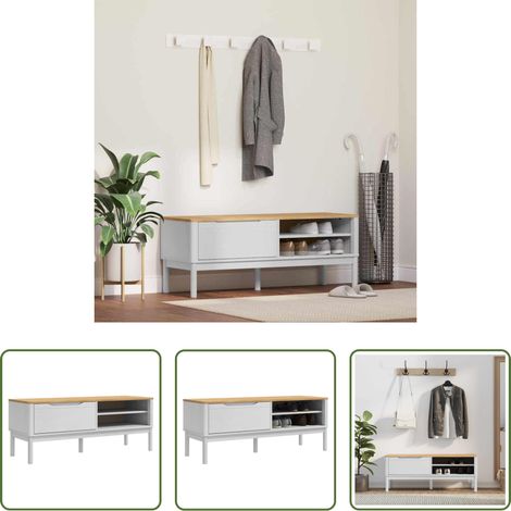 vidaXL Kieferholz - Flurbank FLORO Weiß 115 x 40 x 45 cm Massivholz Kiefer (1/5)