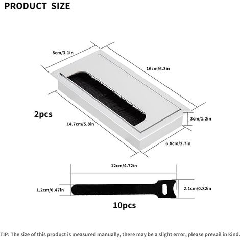 Passe Cables Encastrables Bureau, Sortie de Câble pour Encastrer sur Table de Bureau, Organisateur de Cables, avec Joint Brosse, Serre-câbles (Argent, 160x80mm) (1/4)