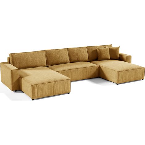 U-Sofa 5-sitzig umbaubar Truhe Isaac Cord Gelb