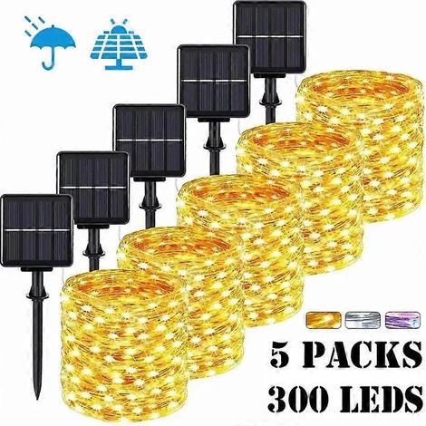 Guirlande lumineuse solaire LED extérieure de 32 m étanche type feston 22 m 200 LED lot de 3 blanche (1/4)