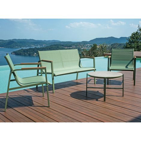 Salotto da Giardino Verde con Divano 2 Poltrone e Tavolino con Top in Vetroceramica (1/3)