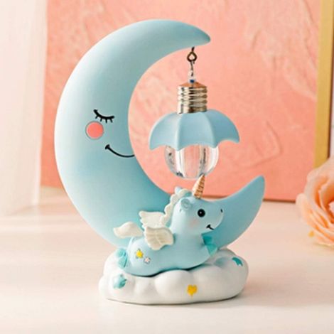 Lámpara de noche de unicornio y luna, resina ecológica, LED suave, decoración para habitación infantil, regalo de cumpleaños (1/5)