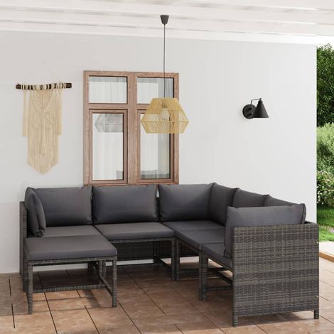 Salon de jardin 6 pcs Ensemble Table et Chaise de Jardin - avec coussins Résine tressée Gris BV152980 - BonneVie (1/5)
