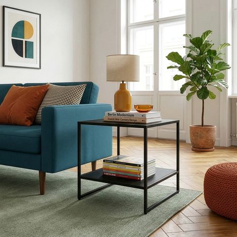 Mesita auxiliar Salsnes con estante acero 53x51x51cm - Negro [en.casa] (1/5)