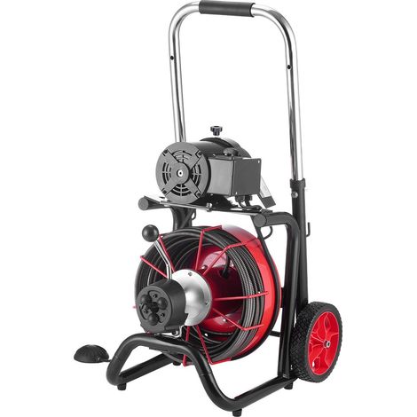 Déboucheur électrique 30m x 13mm, furet de canalisation automatique sur roues - 8 têtes de coupe & pédale pneumatique pour tuyaux 50mm à 150mm (1/5)