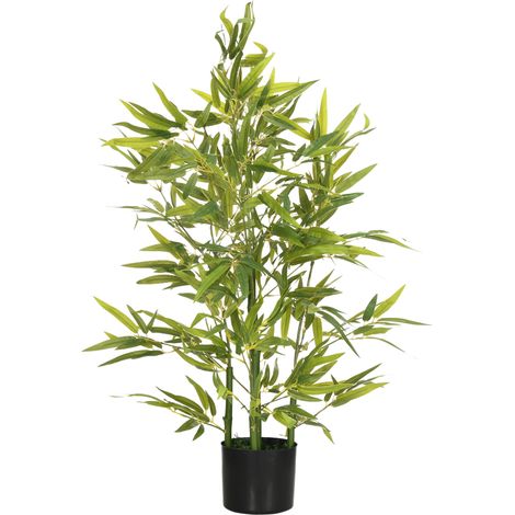 HOMCOM Pianta Artificiale di Bambu da 90 cm con Vaso in Cemento Ø15x12.5 cm