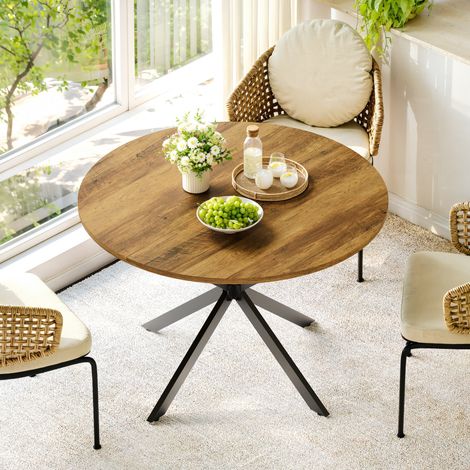 Table ronde 120x120x76 cm marron et noir en panneau de particules et fer avec pieds en X stables (1/5)