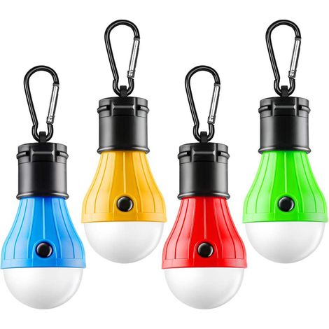 Luce LED portatile per tenda (set da 4), con gancio, a batteria, per campeggio, escursionismo, pesca