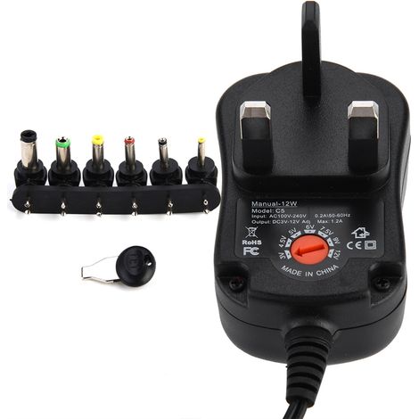 Alimentation à tension réglable 3-12 V, adaptateur 12 W, sortie 1,2 A, 100-240 V (prise britannique)