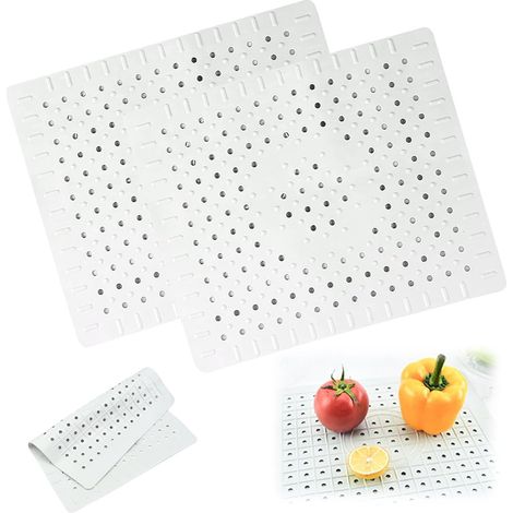 Sink Mat, 2 Piece Rectangular Sink Mat, 31 x 26 cm Cut-Out Drainage Bottom, Rectangular Rubber Sink Base (Grey) (1/5)