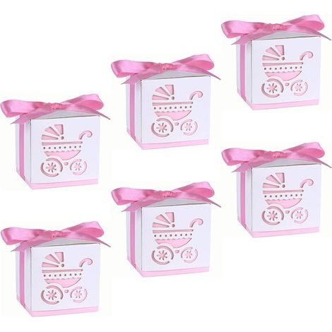 Pack of 50 gift boxes,newborn baby christening box, party gift boxes, ribbon candy gift box（pink） (1/5)