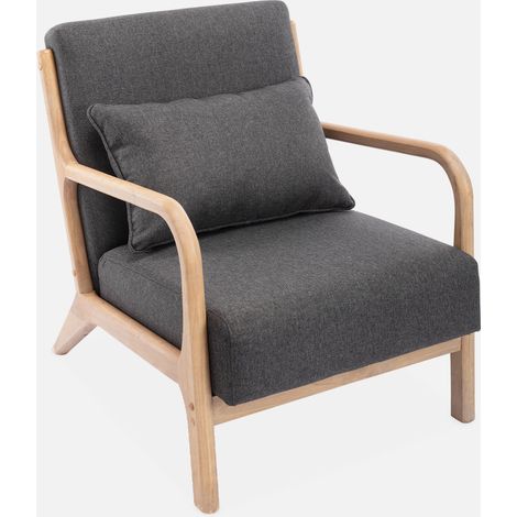 Poltrona scandinava in legno e tessuto con braccioli (1/5)