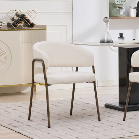 Chaise de salle à manger – accoudoirs, pieds laiton antique –  style français - Chaise Idéales pour Cuisine et Salle à Manger – chenille beige (1/5)
