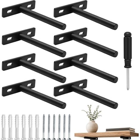 APEX 8 Pièces Equerre Etagere Murale, 100mm SupportEtagere Murale Fixation Invisible Étagère, Support d'Étagère Flottante, Fixation Etagere Invisible Charge Lourde en Métal pour Bricolage(Noir) (1/5)