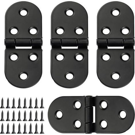 (Noir) Lot de 4 charnières de table pliantes, charnières à 180 degrés, charnières rondes avec vis, connecteur de charnière plat pour montage sur meuble, pliables, adaptées aux armoires et placards (1/5)