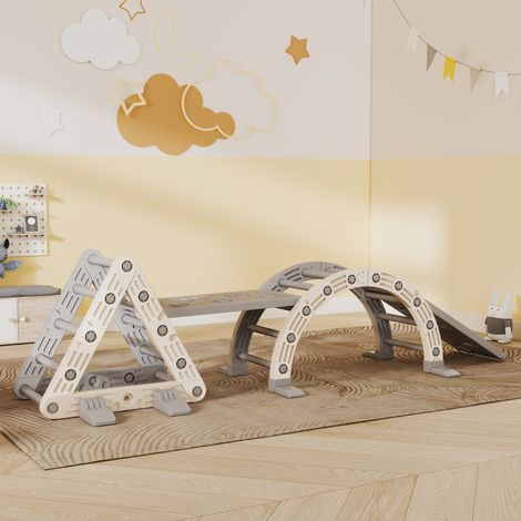 Triangle d'escalade 8 en 1 pour enfants, arche d'escalade, rampe double face pour grimper et glisser, 279 x 80 x 69 cm, gris (1/5)