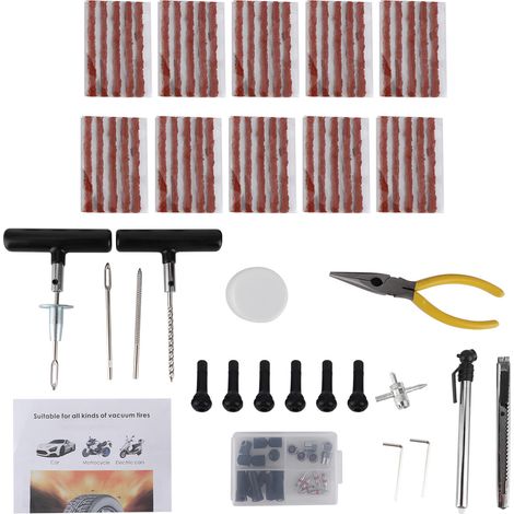 Kit de réparation de pneus 93 pièces, outillage auto moto vélo DIY, set pour roues de moto et voiture (1/5)