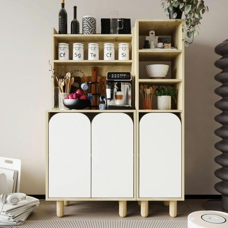 Vaisselier cuisine effet bois 3 portes blanches VAREN