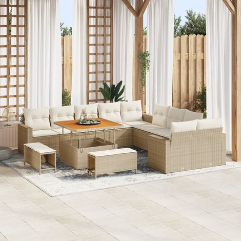 Garden Sofa Set with Cushion 13 pcs Beige Poly Rattan vidaXL (1/5)